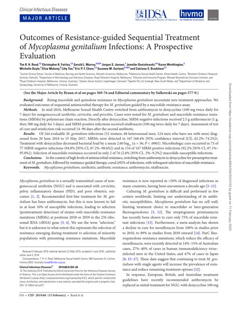 Pdf Outcomes Of Resistance Guided Sequential Treatment Of Mycoplasma