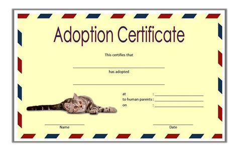 cat adoption certificate templates   update designs