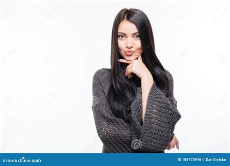 Young Beautiful Woman Portrait Isolated Over White Background Stock