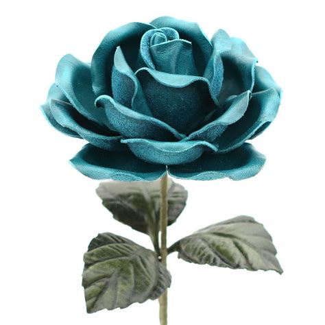 Leather Rose Single Flower Stem Teal Blue Blue Rose Tattoos Long