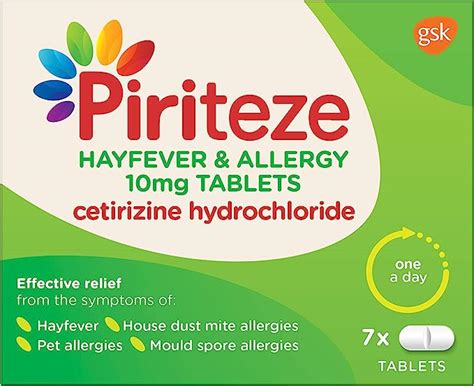 Piriteze Allergy Relief Tablets 24 Hour Max Strength Cetirizine Antihistamine 7 Tablets
