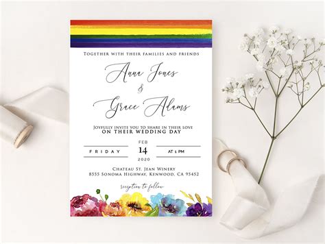lgbtq wedding invitation set pride flag rainbow border etsy