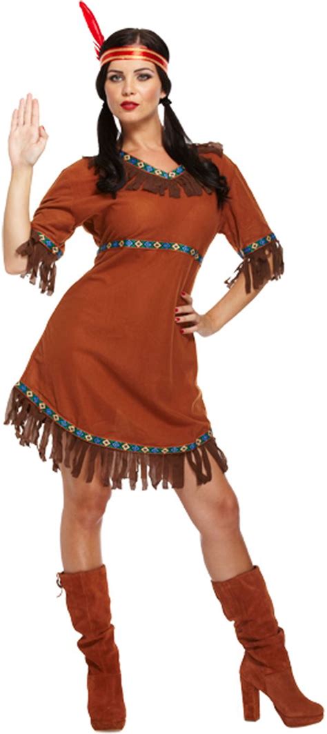 Ladies Red Indian Pocahontas Native American Wild Western Fancy Dress Costume Ebay