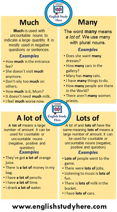 English Grammar Using Much Many A Lot Of Lots Of And Example Sentences