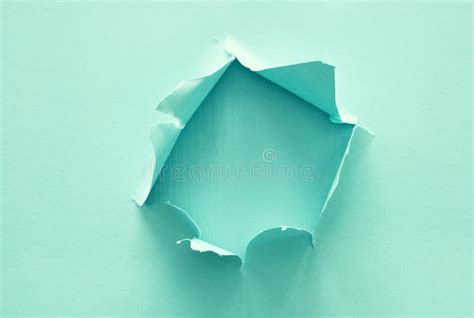 Mint Pastel Color Background With Hole In The Paper Copy