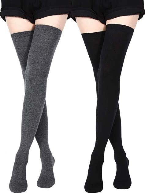 Extra Long Socks Thigh High Cotton Socks Extra Long Boot Stockings For Girls Women Black Dark