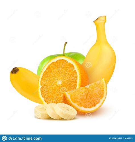 Isolated Fruits Green Apples Oranges And Bananas On White Background