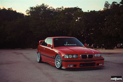 Classic Bmw M3 E36 In Bright Red Color Fitted With Stylish Rotiform