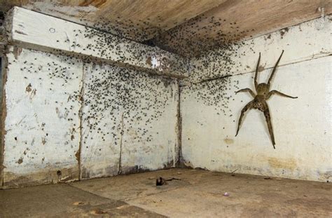 This Brazilian Wandering Spider Hiding Under A Bed With Its Offspring