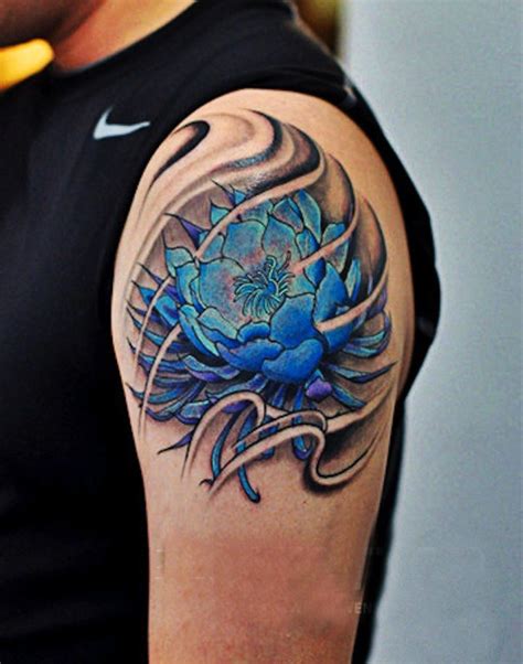 Great Large Blue Flower Tattoo For Men On Shoulder Tattooimagesbiz