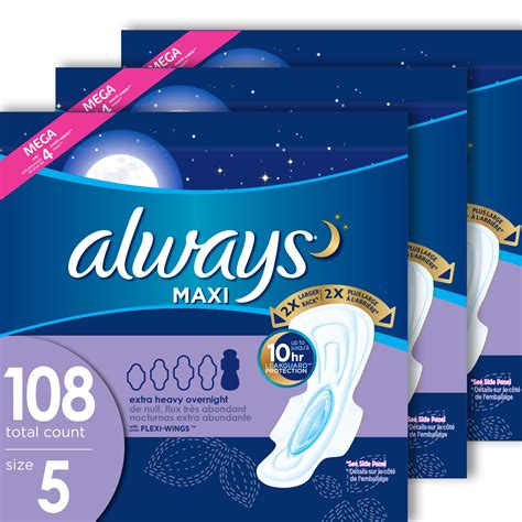 always maxi overnight pads winged unscented size 5 108 ct