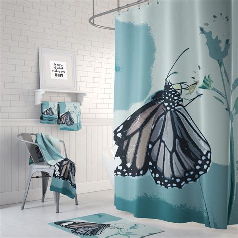 Blue Butterfly Shower Curtain Unique Modern Bathroom Decor Etsy