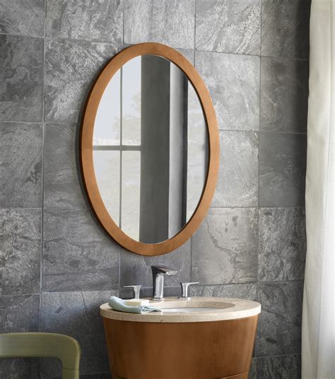oval bathroom mirror wood frame everything bathroom
