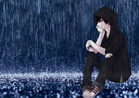 Anime Boy Sitting In The Rain Hd Wallpaper