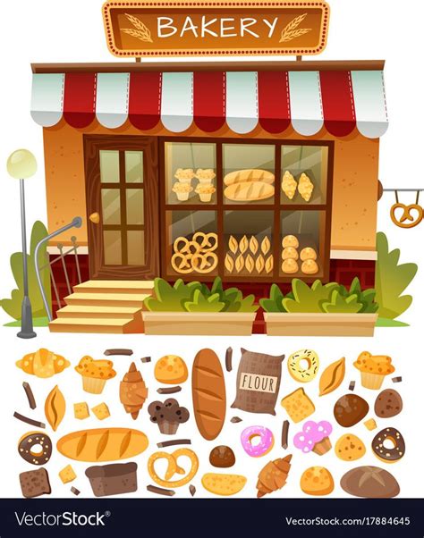 Bakery shop facade Royalty Free Vector Image - VectorStock | Shop