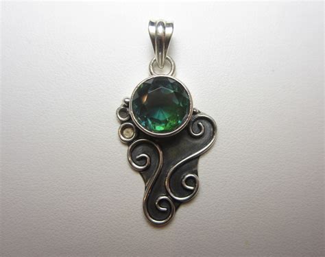 Blue Green Tourmaline Pendant Fine Sterling Silver Jewelry Etsy