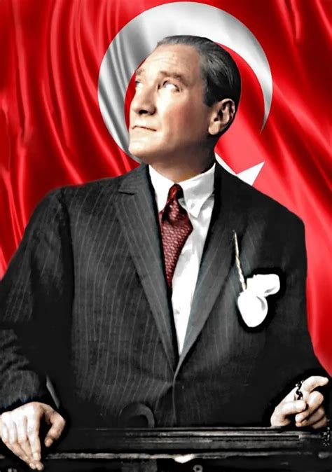 Mustafa Kemal Atatürk Portrait with Flag while Looking at