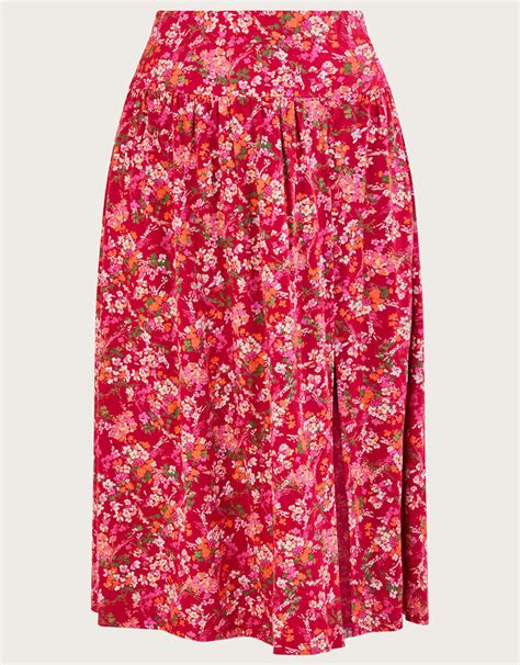 Ditsy Floral Print Skirt In Linen Blend Red Skirts Monsoon Uk