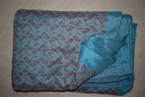 Embroidered Silk Dupioni Fabric Blue Floral 44 By The Etsy