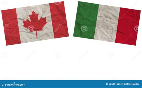 Italy And Canada Flags Together Paper Texture Illustration Stock
