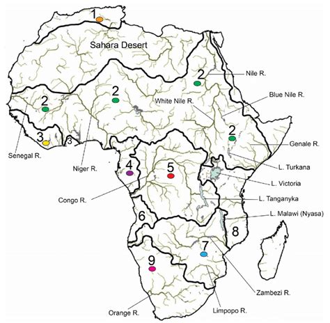 Map Of Africa With Rivers Lakes Printable Pdf