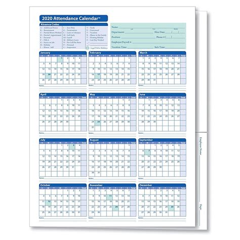 Complyright 2020 Attendance Calendar Folders 9 38 X 11 34 White