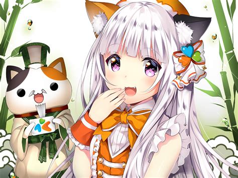 Download 1514x1136 Anime Girl Neko Animal Ears White Hair Wallpapers