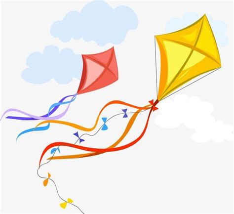 Two Kites Are Flying In The Sky With Clouds Behind Them One Is Orange