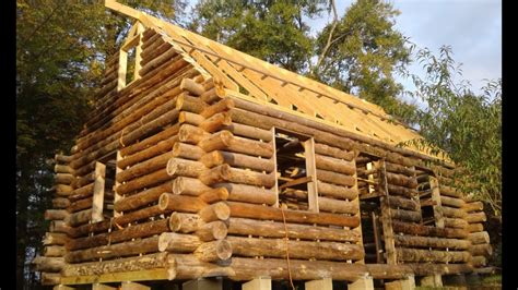 Off Grid Log Cabin Build 15 Log Gables Youtube