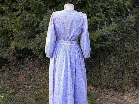 Blue Maxi Prairie Dress For Women With Puff Sleeve Etsy