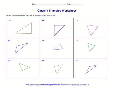 This 5th grade worksheet deals with identifying the types of angles formed by multiple rays that share a common vertex. Worksheets for classifying triangles by sides, angles, or both