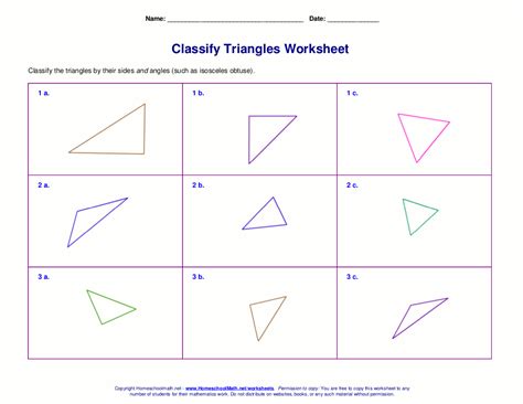 This 5th grade worksheet deals with identifying the types of angles formed by multiple rays that share a common vertex. Worksheets for classifying triangles by sides, angles, or both