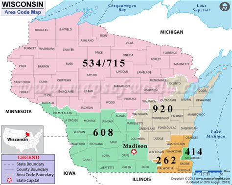 Wisconsin Area Codes Map Of Wisconsin Area Codes