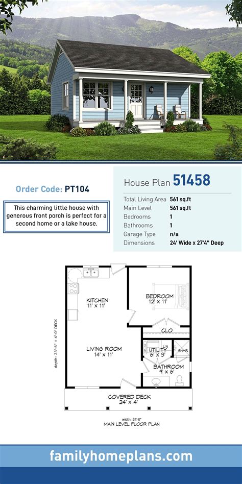 Tiny House Plan 51458 Total Living Area 561 Sq Ft 1 Bedroom And 1