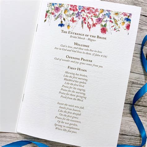 Wedding Ceremony Order Of Service Booklet Church Or Civil Etsy Uk