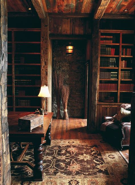 Library At Domaille Mountain Lodge Home Library Design House Design