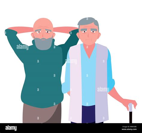 Happy Grandparents Day Two Old Men Grandfathers Vector Illustration