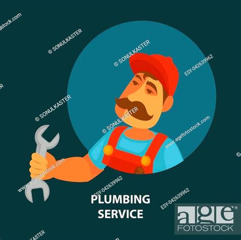Plumbing Service Promotional Poster With Plumber In Uniform That Holds