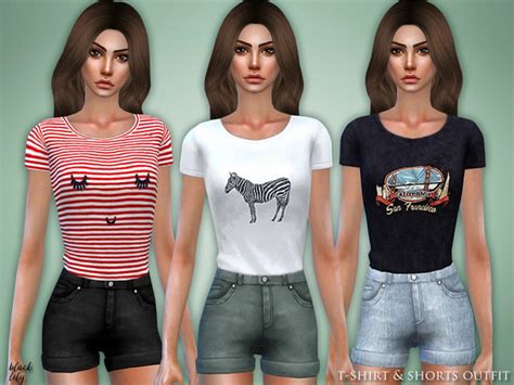 T Shirt And Shorts Outfit By Black Lily At Tsr Sims 4 Updates