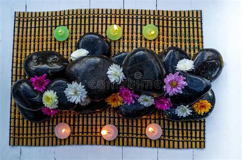 Black Stones And Flowers Stock Image Image Of Flowers 162780539