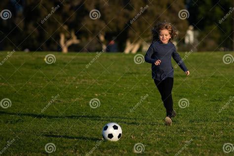 Cute Boy Kicking Soccer Ball Sports Kid During Soccer Training Soccer