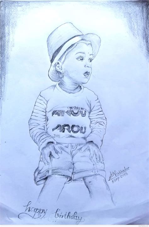 Beautiful Pencil Sketch Of Little Birthday Boy Desi Painters