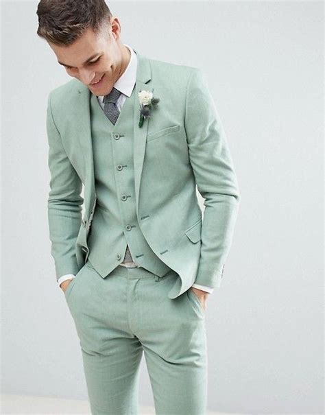Men Suits Sage Green 3 Piece Slim Fit Elegant Formal Fashion Suits