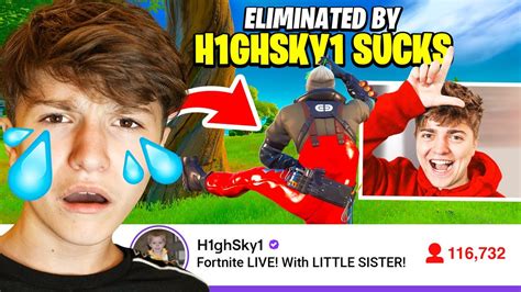 i stream sniped my little brother h1ghsky1 until he rage quit fortnite youtube