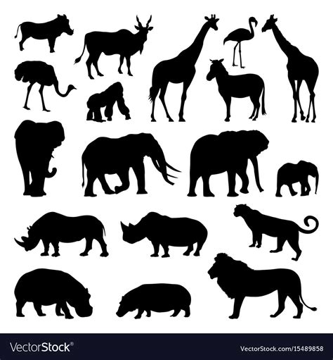 Wild African Animals Silhouettes Set Zoo Vector Image