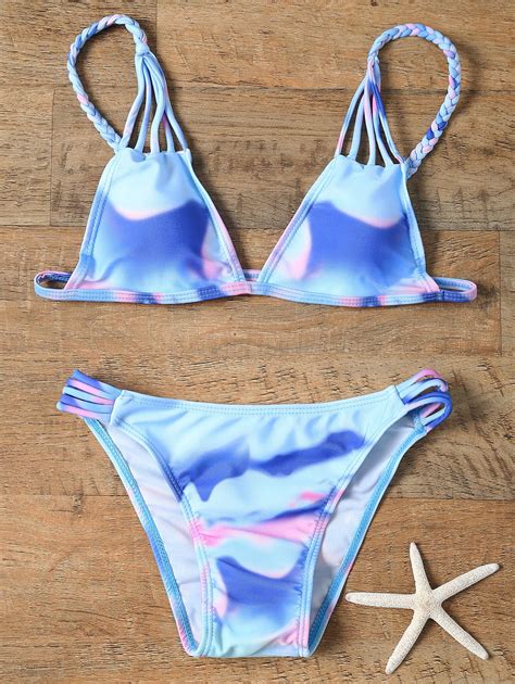 Braided Strap Colored Bikini Set Blue Bikinis Zaful