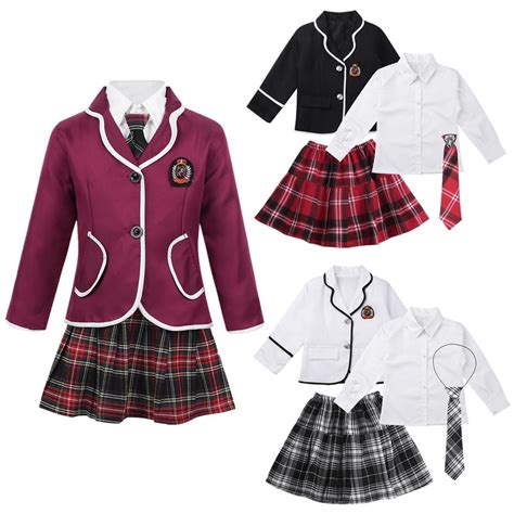 Niños niñas escuela uniforme abrigo de manga larga con camisa corbata mini falda casual escuela