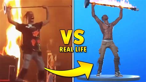 Travis Scott Vs Fortnite Rage Emote Real Life Comparison Youtube