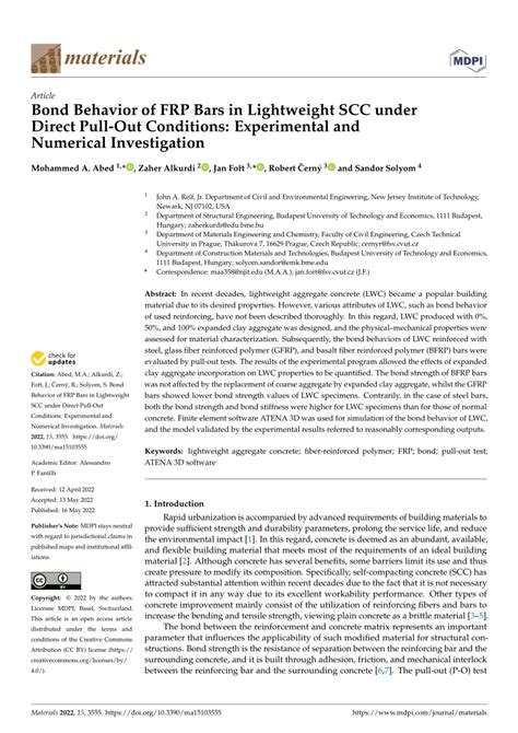 PDF Bond Behavior Of FRP Bars In Lightweight SCC Under Direct Pull