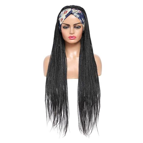 Headband Wigs Box Braided Wigs For African American Women Black Color